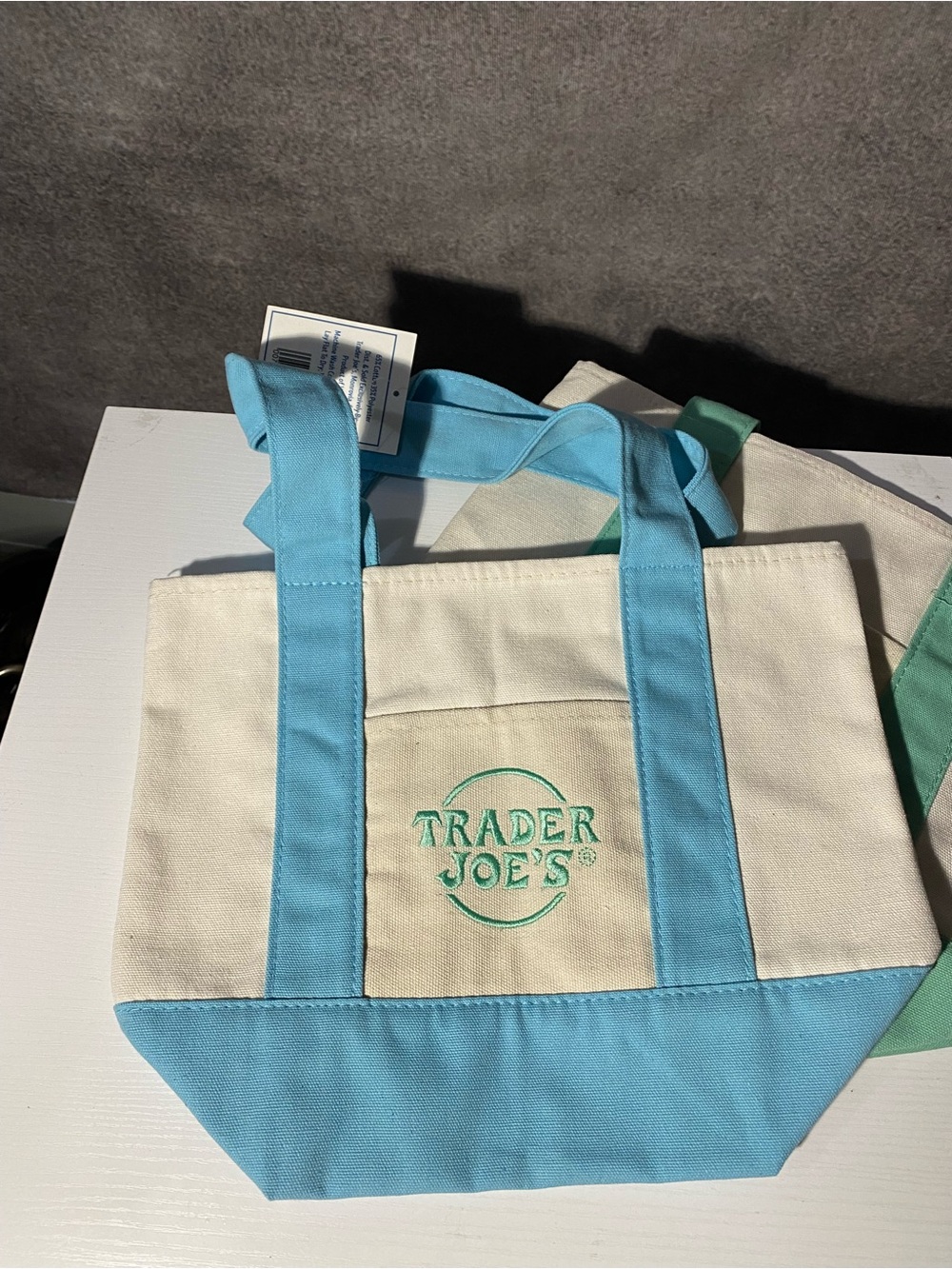 Trader Joe’s Mini Pastel Canvas Tote - Aqua and Mint - Picture 4 of 8